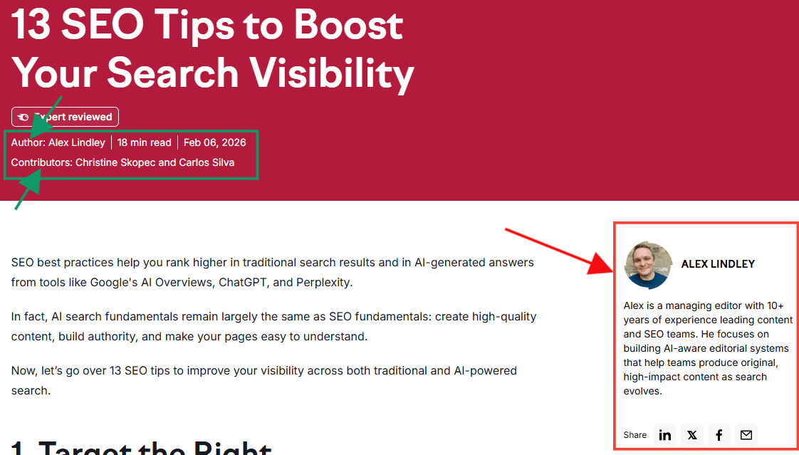 Example of detailed author bios