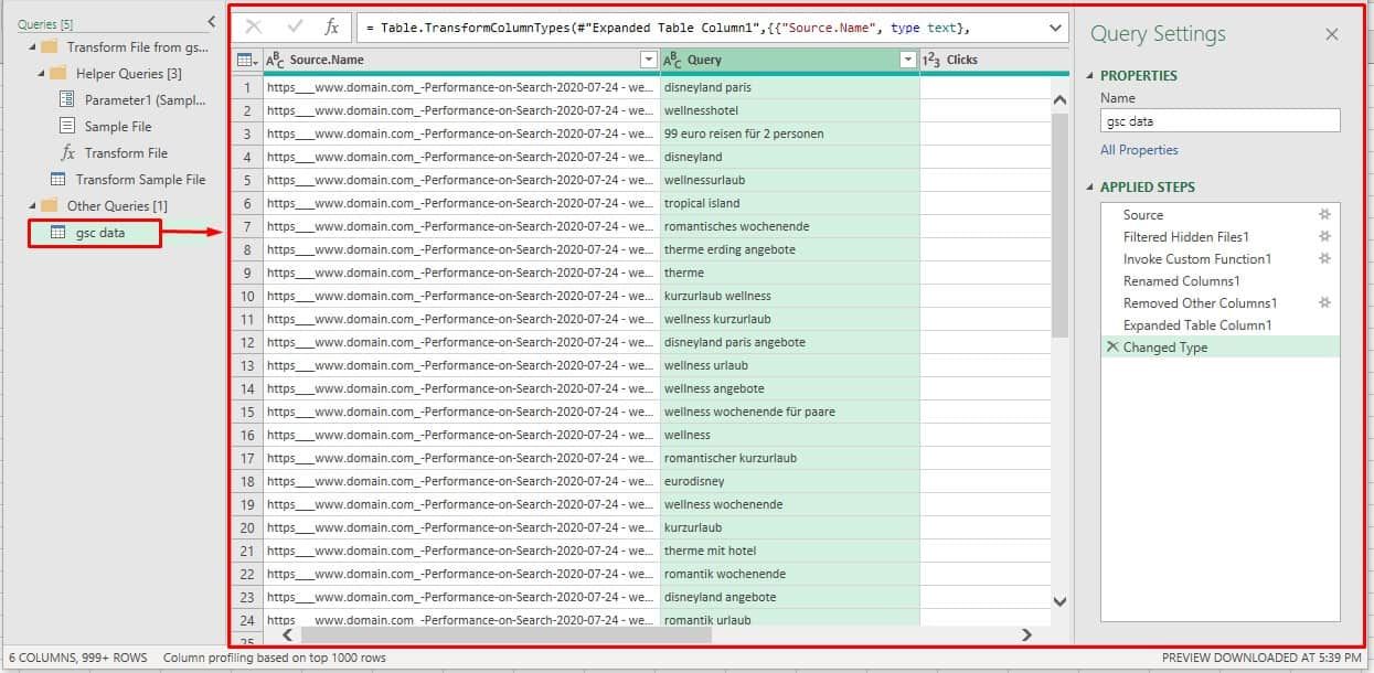 Domain Column List