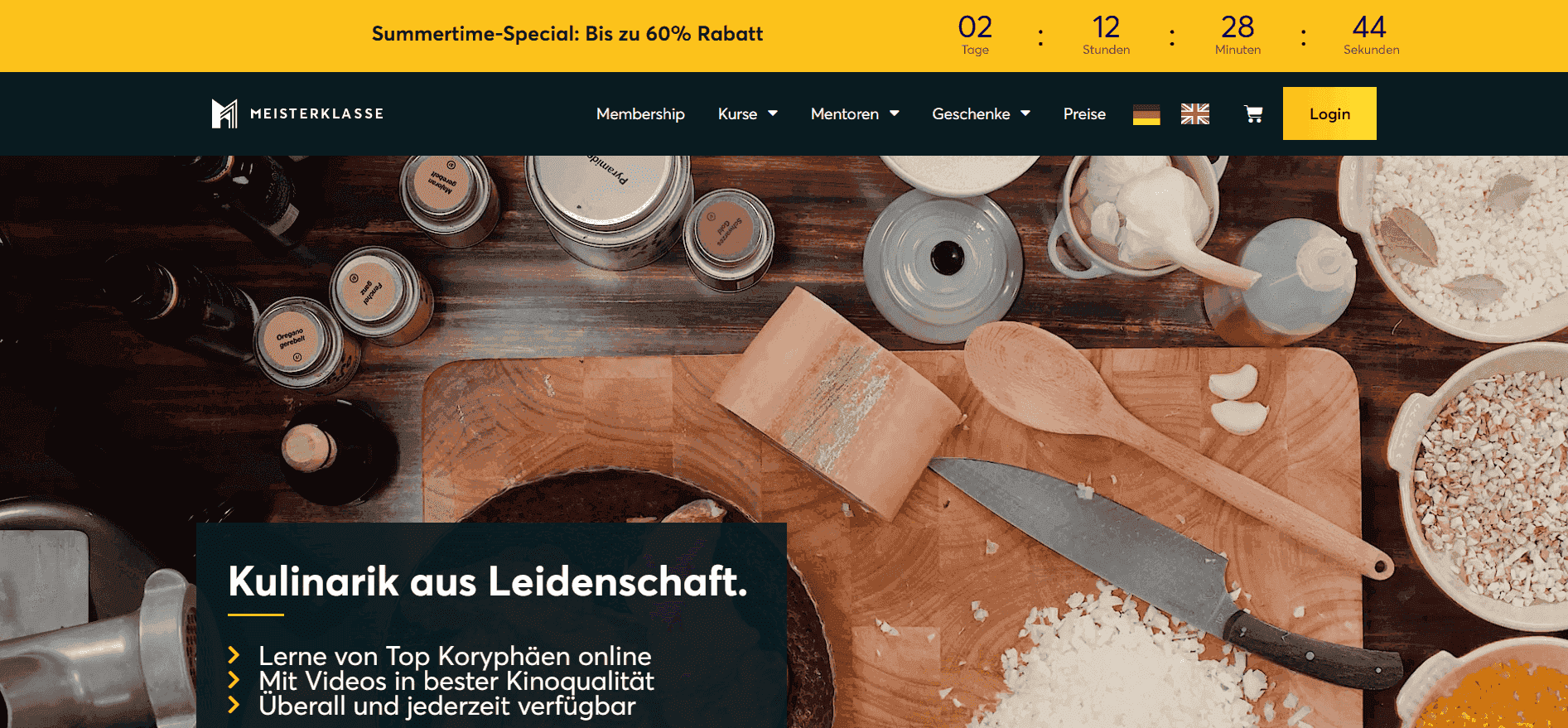 Meisterklasse Landing page