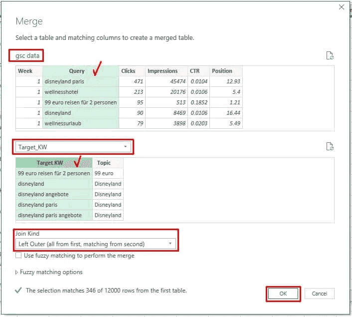 Keyword Sheet - Merge query with target keyword