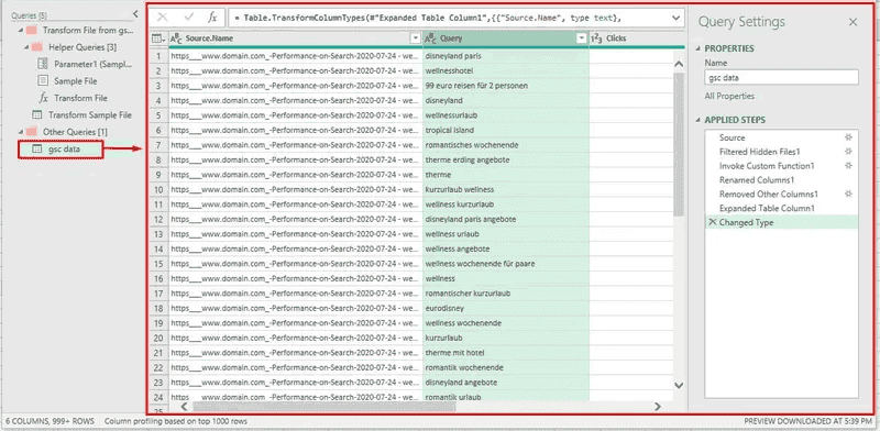 Keyword Sheet - Query settings