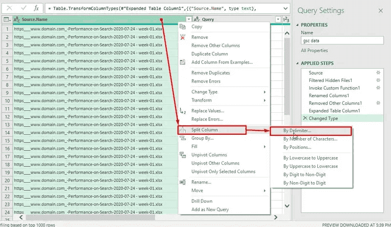 Keyword Sheet - Split column by delimiter