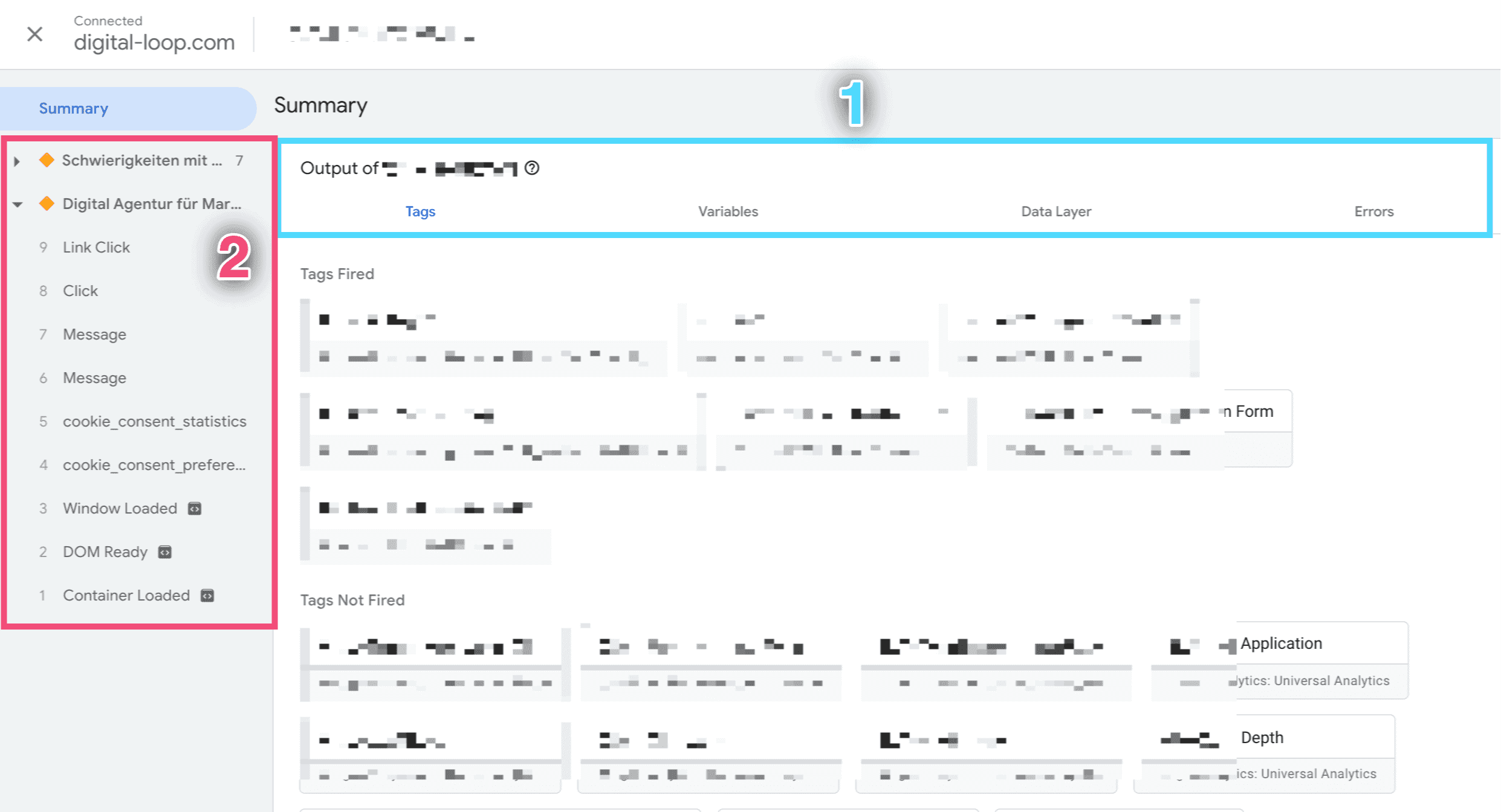 Tag Manager Preview Mode with added URL as summary